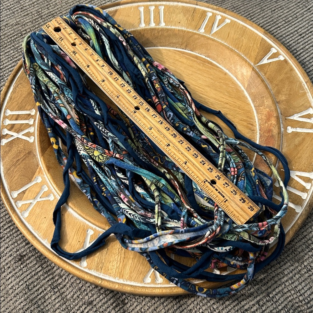 Multi-Strand Blue Patterned Fabric Infinity scarf… - image 5